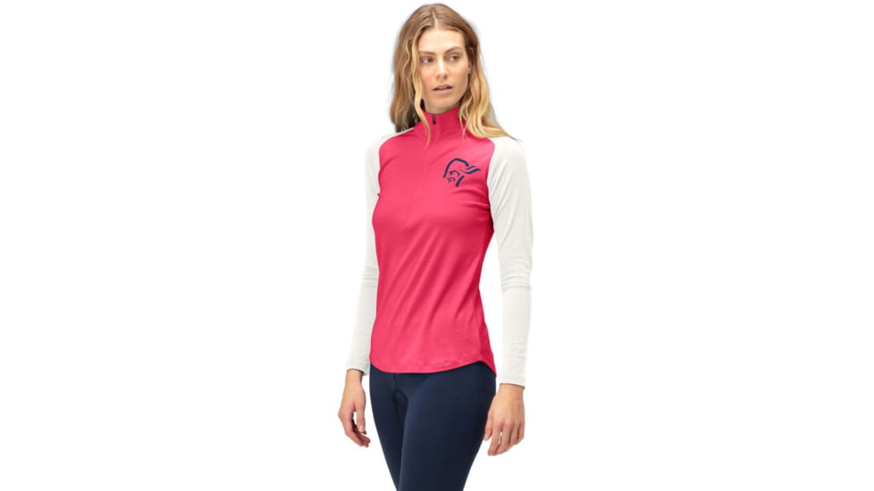 Norrona PureUll Norrona Zip Neck Shirt - Womens, Honeysuckle/Snowdrop, Extra Small, 5271-21 5558 XS