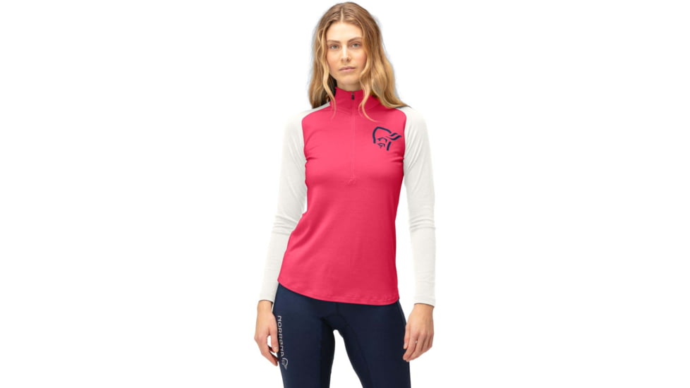 Norrona PureUll Norrona Zip Neck Shirt - Womens, Honeysuckle/Snowdrop, Extra Small, 5271-21 5558 XS