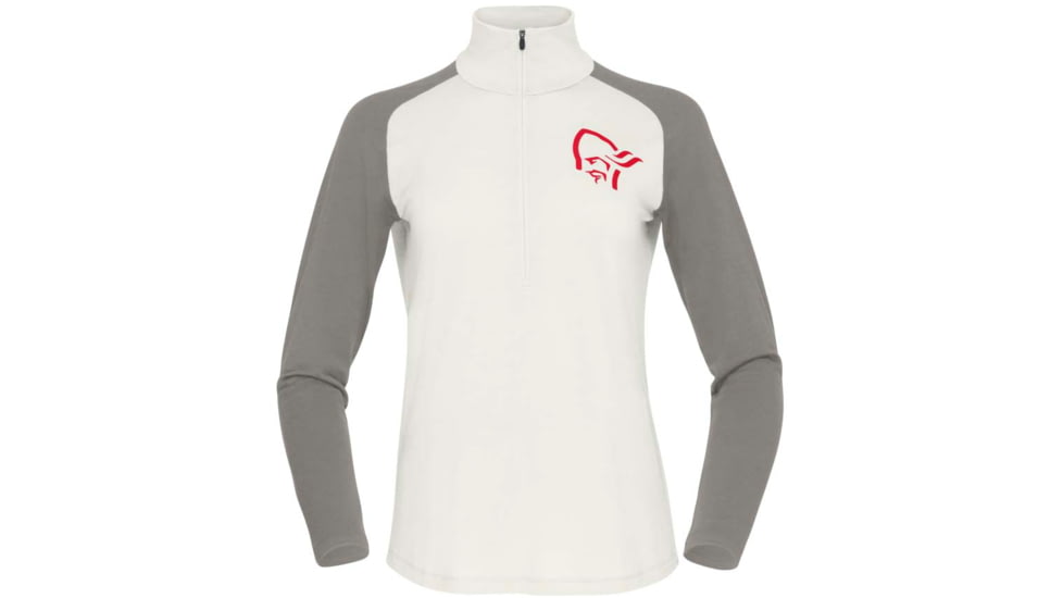 Norrona PureUll Norrona Zip Neck Shirt - Womens, Snowdrop/Castor Grey, Medium, 5271-21 9942 M
