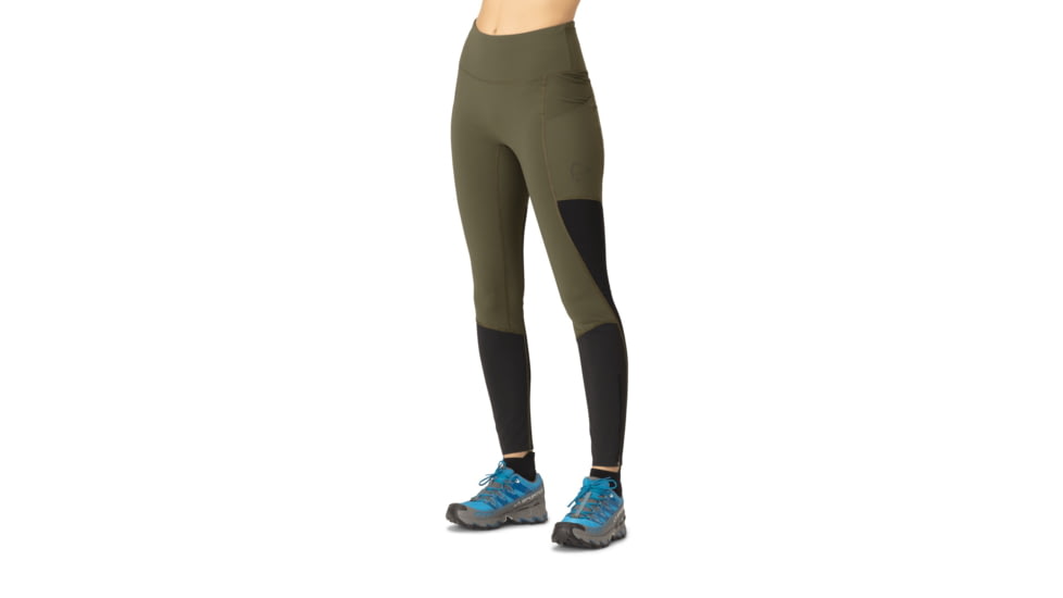 Norrona Senja Equaliser Stretch Tights - Womens, Olive Night/Caviar, Medium, 5808-23-3329-M