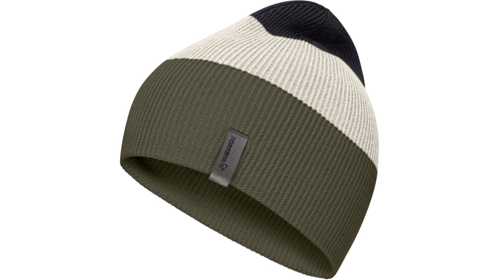 Norrona Striped Mid Weight Beanie, Olive Night/Snowdrop, One Size, 1463-16-3310-ONE SIZE