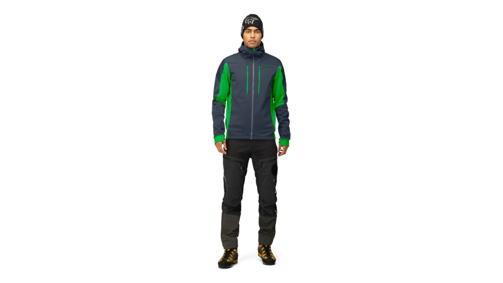 Norrona Trollveggen Powerstretch Pro Zip Hooded Jacket - Mens, Cool Black/Classic Green, Large, 1623-19-7784-L