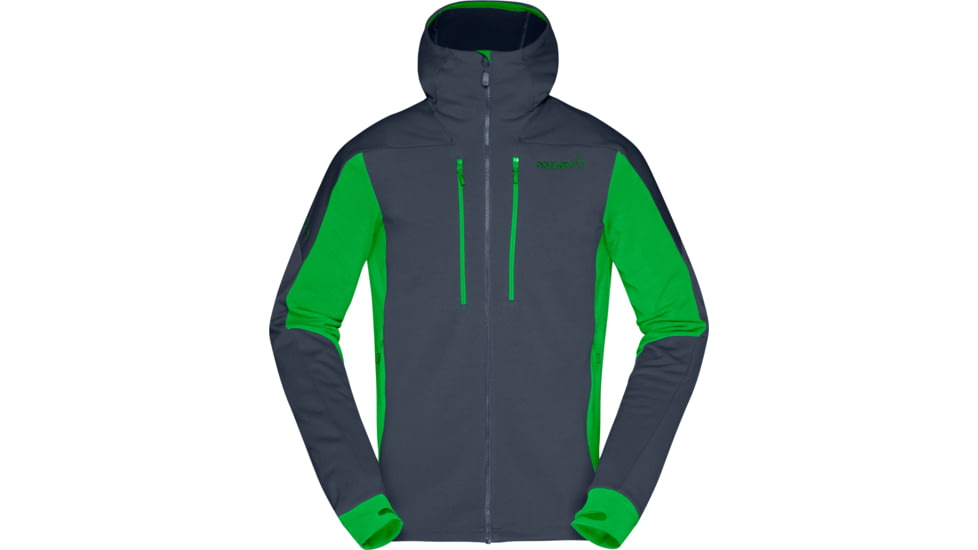 Norrona Trollveggen Powerstretch Pro Zip Hooded Jacket - Mens, Cool Black/Classic Green, Large, 1623-19-7784-L