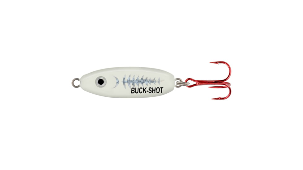 Northland Buck-Shot Rattle Spoon, 1/Card, 1/16 Oz, #10 Hook Super-Glo Exo White, BRS2-131