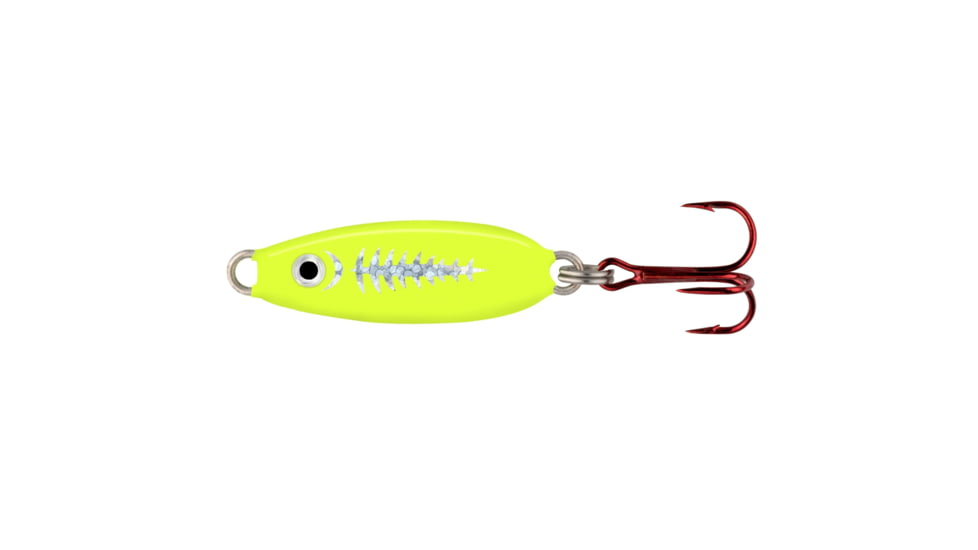 Northland Forage Minnow Spoon, 1/Card, 1/32Oz, #14 Hook Super-Glo Exo Chartreuse, FMS1-1013