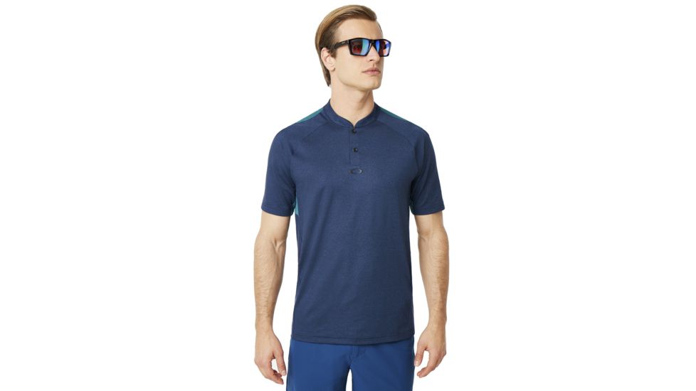 Oakley Ergonomic Evolution Polo Short Sleeve - Mens, Dark Blue Med Htr, Large 434326-6E2-L