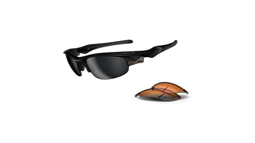 Oakley Fast Jacket Sunglasses - Polished Black Frame w/ Black Iridium &amp; Persimmon Lenses OO9097-01