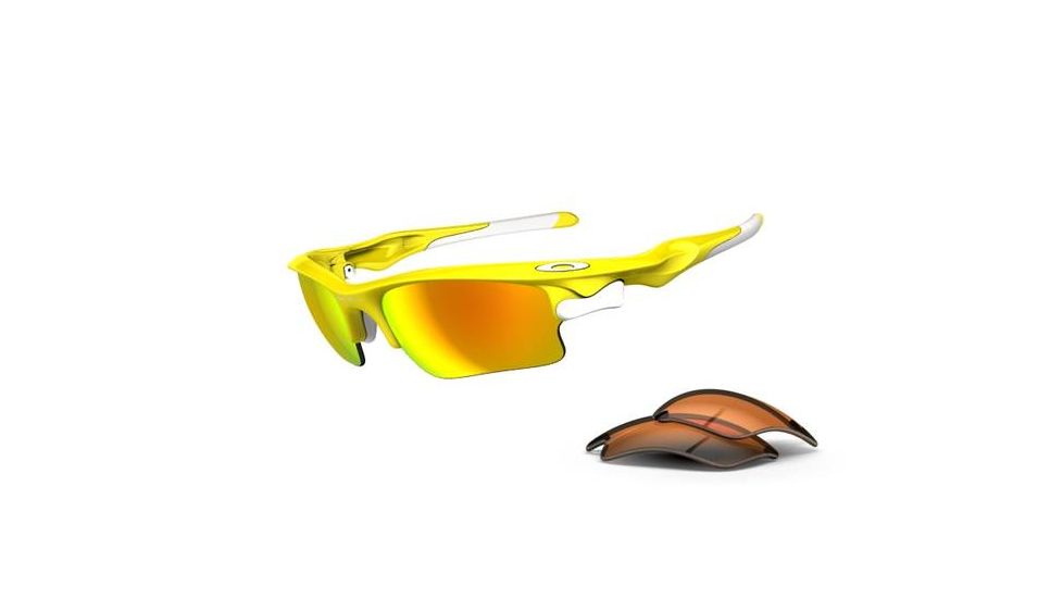 Oakley Fast Jacket XL Sunglasses - Lemon Peel Frame w/ Fire Iridium &amp; Persimmon Lenses OO9156-11