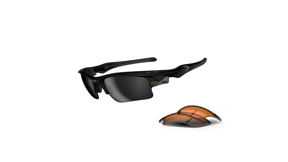 Oakley Fast Jacket XL Sunglasses - Polished Black Frame w/ Black Iridium Polarized &amp; Persimmon Lenses OO9156-05