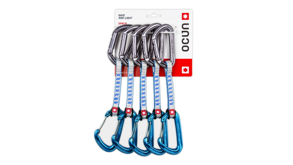 Ocun Hawk QD Combi DYN 11mm Sport Climbing Quickdraw Set, 10cm 5-Pack, Blue, 4077-Blue