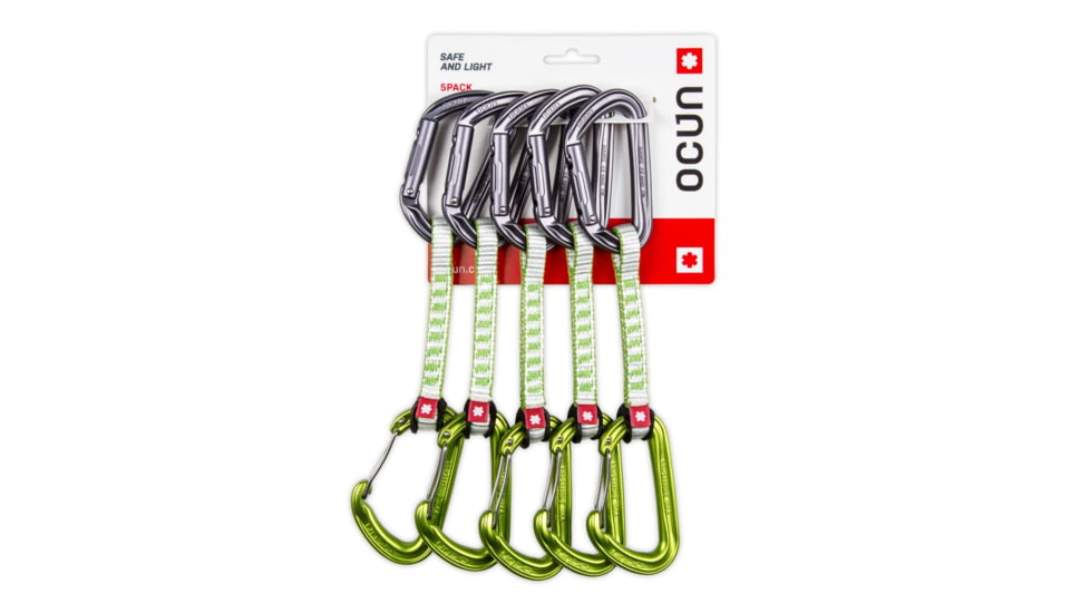 Ocun Hawk QD Combi DYN 11mm Sport Climbing Quickdraw Set, 10cm 5-Pack, Green, 4077-Green
