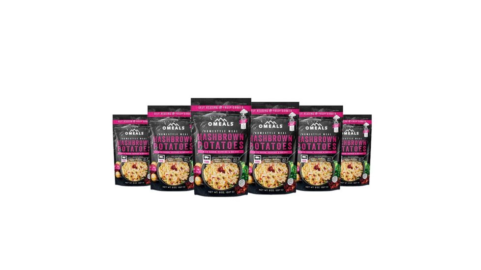 Omeals Hashbrown Potatoes with Bacon and Onions, 6 pack, 7.5 inches x 2 inches x 10.75 inches OMEP1X6