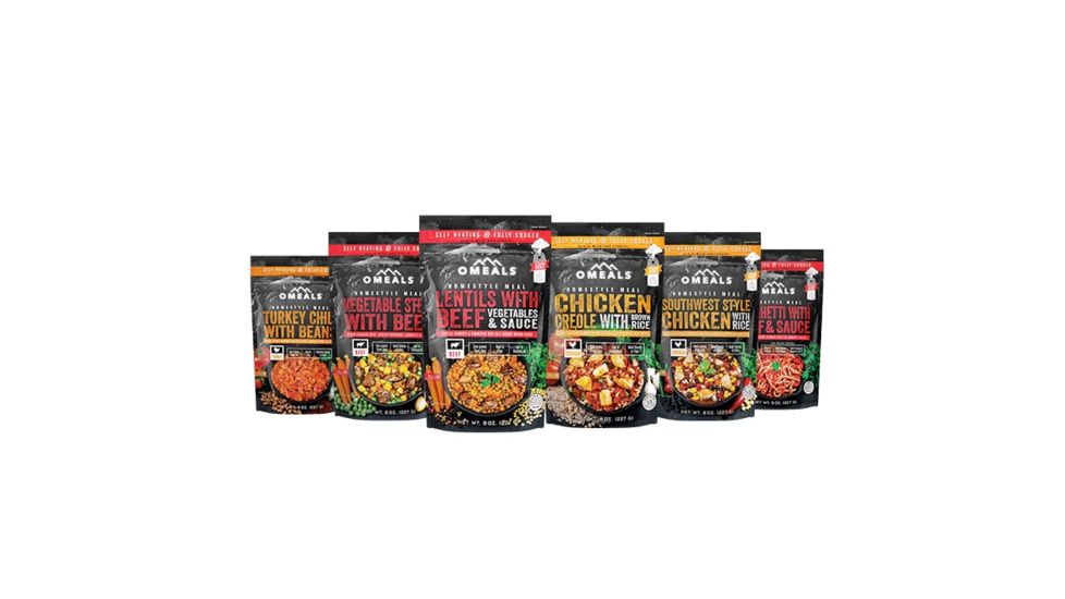 Omeals Meal for Meat Lovers - Chicken Creole/Lentils with Beef/Spaghetti with Beef and Sauce/Turkey Chili, 6 pack, 7.5 inches x 2 inches x 10.75 inches OMEMLP-6