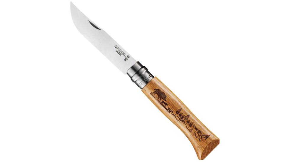 Opinel Animalia Boar Folding Knive Num.8, 3.35in, w/ Virobloc, 12C27 Sandvik SS, Oak Handle, Wood, 002331