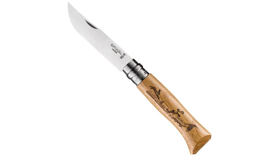 Opinel Animalia Hare Folding Knive Num.8, 3.35in, w/ Virobloc, 12C27 Sandvik SS, Oak Handle, Wood, 002333