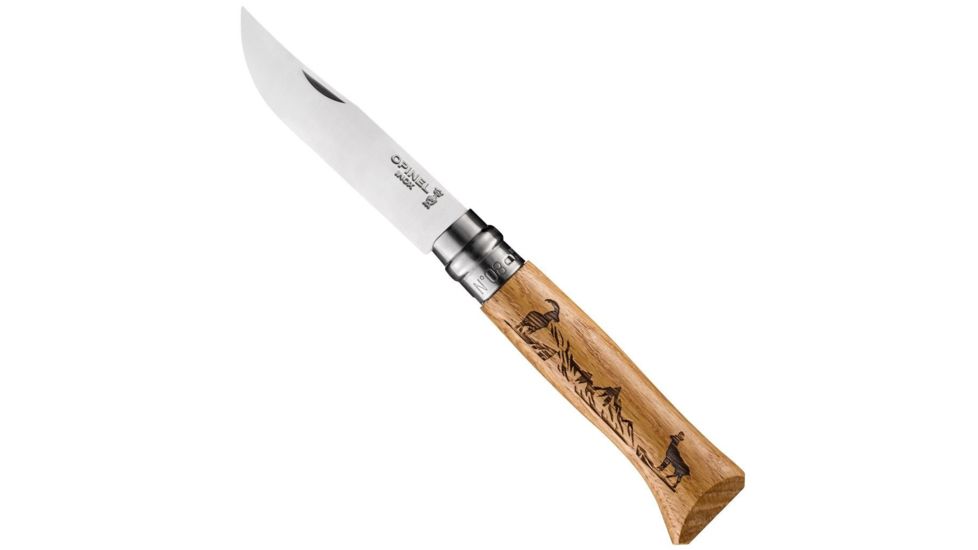 Opinel Animalia Mountain Goat Folding Knive Num.8, 3.35in, w/ Virobloc, 12C27 Sandvik SS, Oak Handle, Wood, 002336