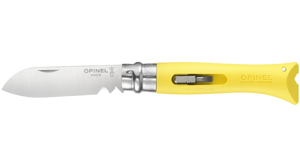 Opinel DIY Folding Knife No.9, 3.125in, Stainless Steel, Yellow, Beechwood Handle, 001804