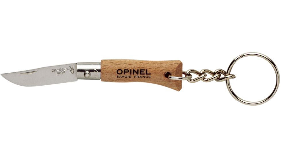 Opinel Keychain Folding Knife No.2, 1.38in, 12C27 Sandvik SS, Beechwood Handle, Wood, 000065