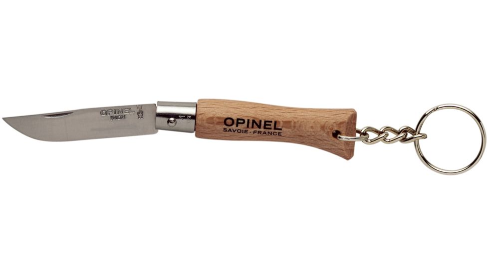 Opinel Keychain Folding Knife No.4, 2 5/8in., 12C27 Sandvik SS, Beechwood Handle, Wood, 000081