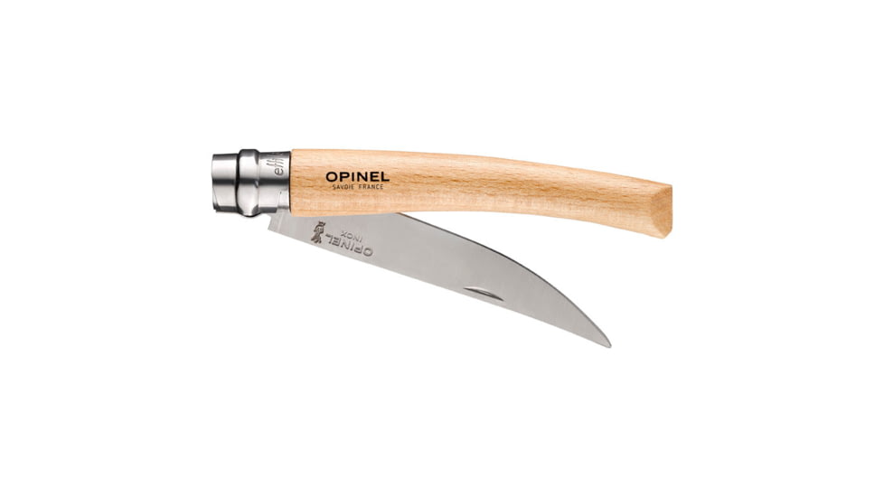 Opinel No.10 Effile Folding Knife, 4in, Stainless Steel/Sandvik 12C27, Plain, Wood, Beech Wood, 2559