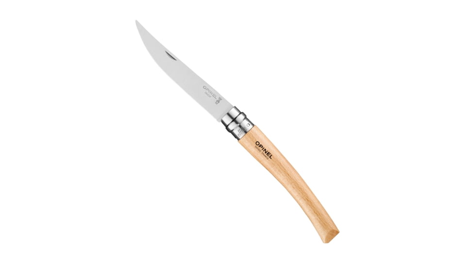 Opinel No.10 Effile Folding Knife, 4in, Stainless Steel/Sandvik 12C27, Plain, Wood, Beech Wood, 2559