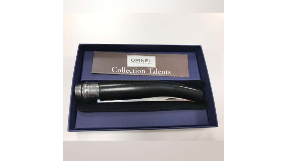 Opinel No.10 Effile Folding Knife, 4in, Stainless Steel/Sandvik 12C27, Plain, Wood, Ebony, 2566