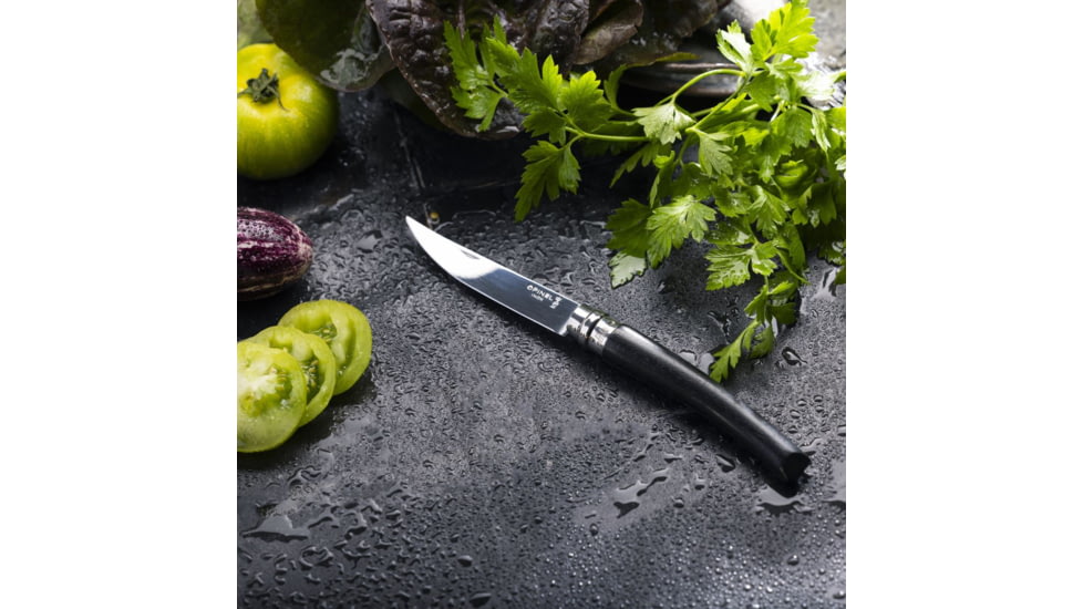 Opinel No.10 Effile Folding Knife, 4in, Stainless Steel/Sandvik 12C27, Plain, Wood, Ebony, 2566