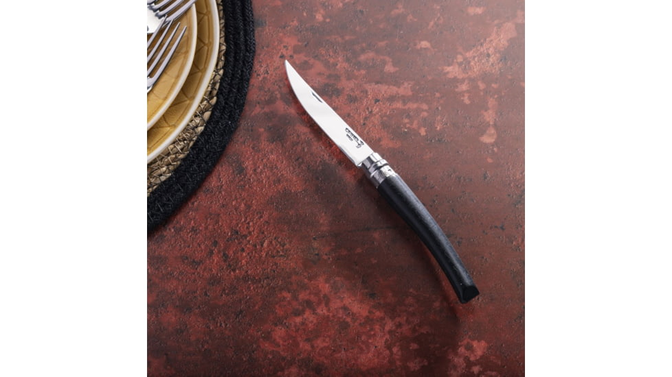 Opinel No.10 Effile Folding Knife, 4in, Stainless Steel/Sandvik 12C27, Plain, Wood, Ebony, 2566