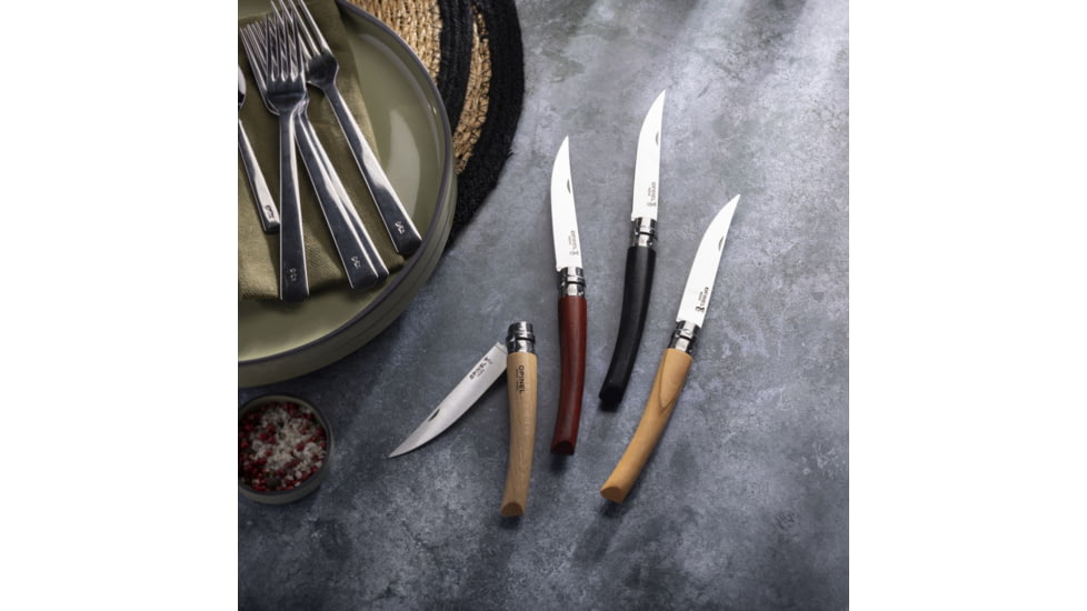 Opinel No.10 Effile Folding Knife, 4in, Stainless Steel/Sandvik 12C27, Plain, Wood, Olive Wood, 2562