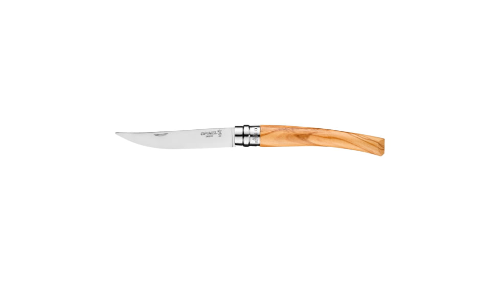 Opinel No.10 Effile Folding Knife, 4in, Stainless Steel/Sandvik 12C27, Plain, Wood, Olive Wood, 2562