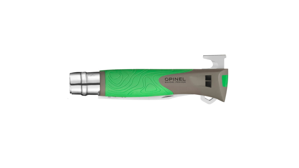 Opinel No.12 Explore Folding Knife w/Tick Remover, 4in, Stainless Steel/Sandvik 12C27, Plain, Green, Polymer, 2489