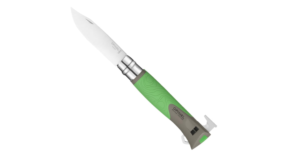 Opinel No.12 Explore Folding Knife w/Tick Remover, 4in, Stainless Steel/Sandvik 12C27, Plain, Green, Polymer, 2489