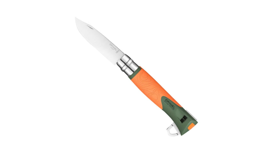Opinel No.12 Explore Folding Knife w/Tick Remover, 4in, Stainless Steel/Sandvik 12C27, Plain, Orange, Polymer, 2454