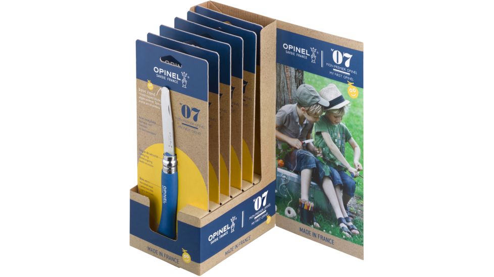 Opinel No 7 Round End Safety Blue Folding Knife,2.875in,Stainless Steel,Blue,Dyed Wood Handle, 001697