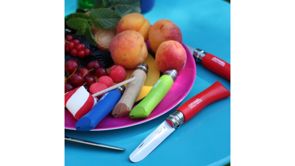 Opinel No 7 Round End Safety Blue Folding Knife,2.875in,Stainless Steel,Blue,Dyed Wood Handle, 001697