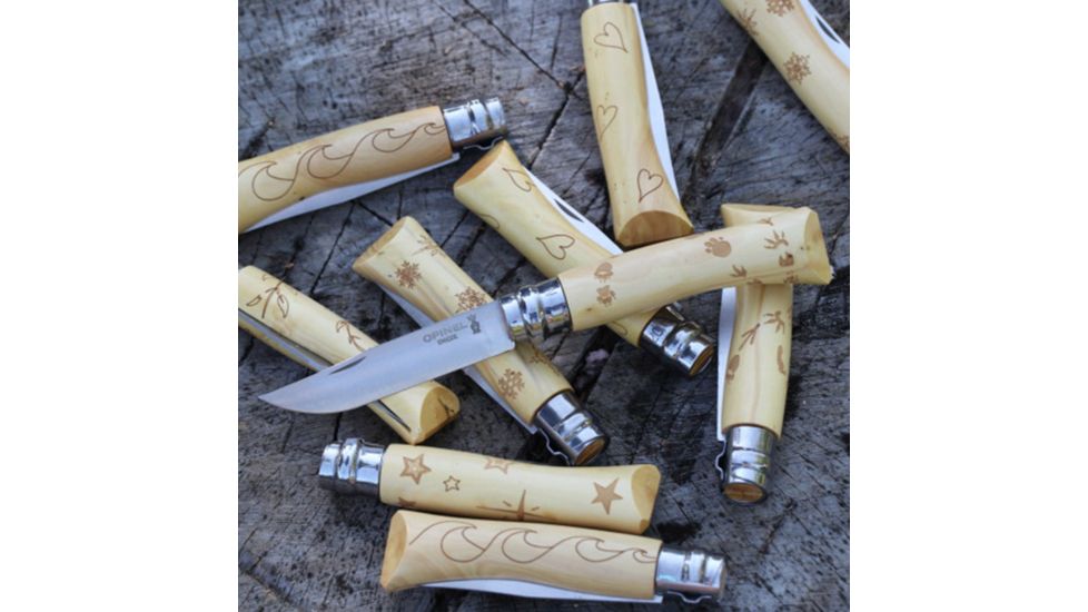 Opinel No 7 Stars Folding Knife,3in,12C27 Steel,Natural Varnished Beechwood Handle, 001549