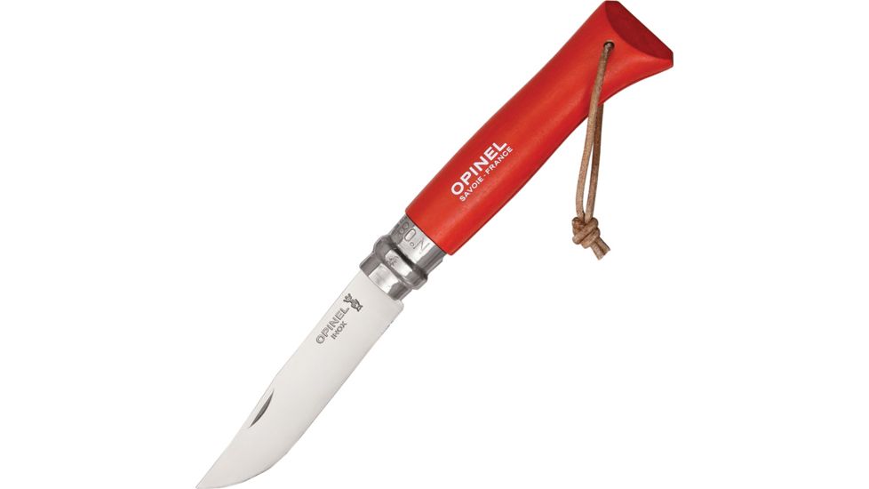 Opinel No 8 Red W/Sheath Folding Knife,3.25in,12C27 Steel,Red,Beechwood Handle OP01890