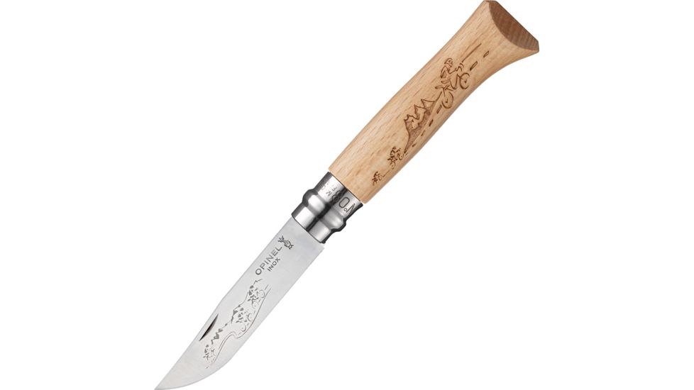 Opinel No 8 Stainless Cycling Folding Knife,3.125in,Stainless Steel,Natural Varnished Beechwood Handle OP01790