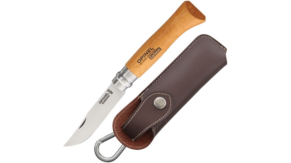 Opinel No 8 with Gift Box Folding Knife,3.25in,Carbon Steel,Standard Edge,Brown,Natural Varnished Beechwood Handle OP00815