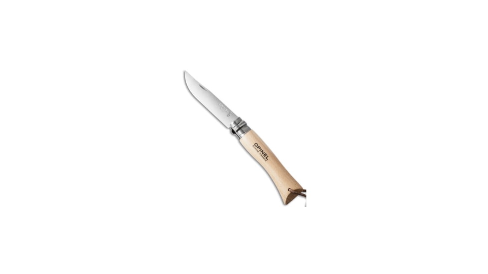 Opinel Opinel Knives No 7 Stainless Steel Knife Beech Wood + Leather Lanyard 3" Satin, Wood, Stainless Steel, adult, BHQ-27868