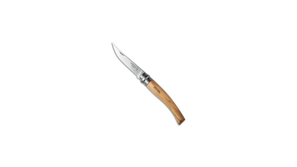 Opinel Opinel Knives No 8 Slim Stainless Steel Folding Knife Olive Wood 3.12" Satin #, Wood, Stainless Steel, adult, BHQ-27871