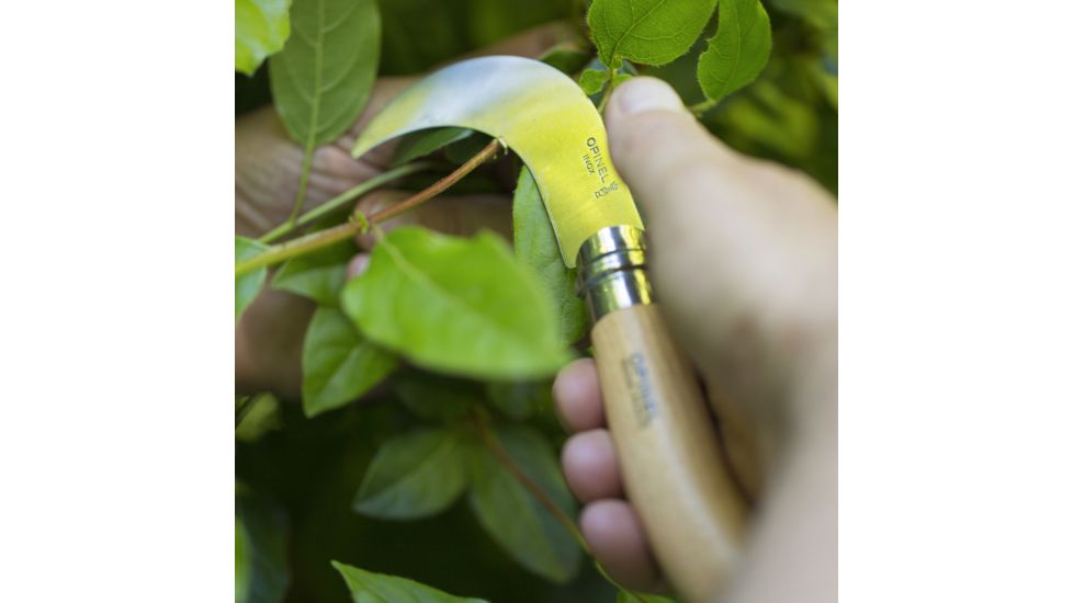 Opinel Pruning Folding Knife No.10, 3.25in, 12C27 Sandvik SS, Beechwood Handle, Wood, 113110