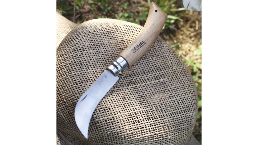 Opinel Pruning Folding Knife No.8, 4.25in., 12C27 Sandvik SS, Beechwood Handle, Wood, 113140