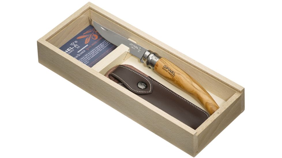 Opinel Slim Olivewood W/Sheath Folding Knife No.10, 3.75in, Olive Wood Handle, 001090