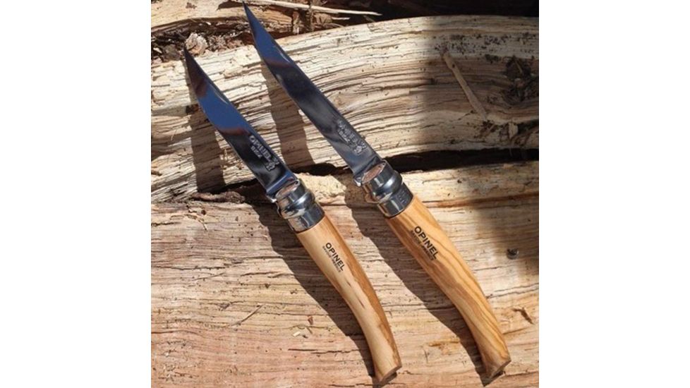 Opinel Slim Olivewood W/Sheath Folding Knife No.10, 3.75in, Olive Wood Handle, 001090