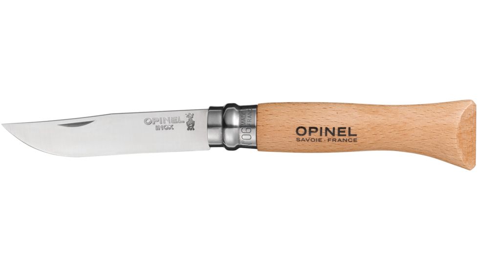 Opinel Stainless Steel Folding Knife No.6, 2.75in, w/ Virobloc, 12C27 Sandvik SS, Beechwood Handle, Wood, 123060