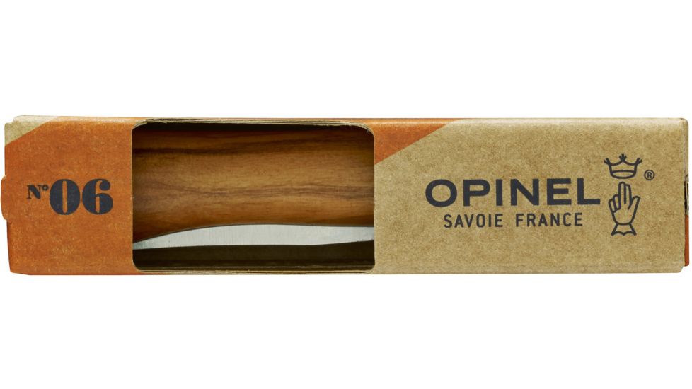Opinel Stainless Steel Folding Knife No.6, 2.75in, w/ Virobloc, 12C27 Sandvik SS, Olive Wood Handle, Olive, 002023