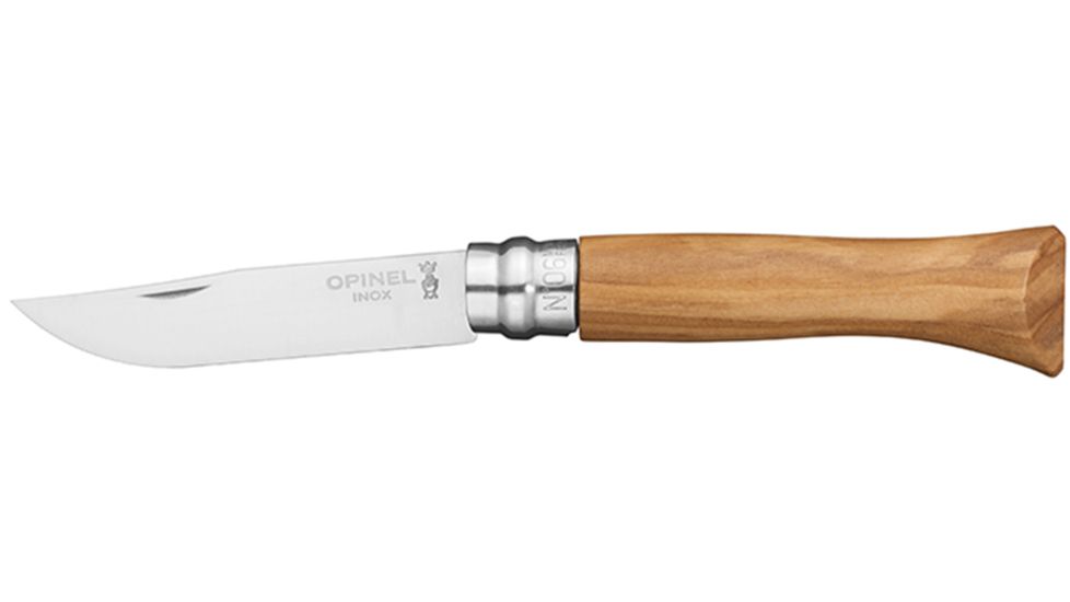 Opinel Stainless Steel Folding Knife No.6, 2.75in, w/ Virobloc, 12C27 Sandvik SS, Olive Wood Handle, Olive, 002023