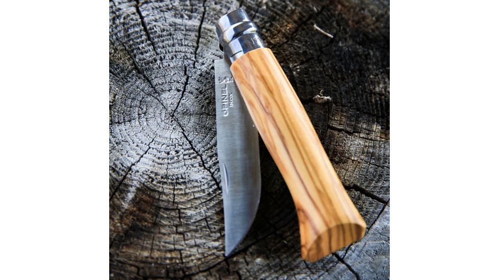 Opinel Stainless Steel Folding Knife No.6, 2.75in, w/ Virobloc, 12C27 Sandvik SS, Olive Wood Handle, Olive, 002023