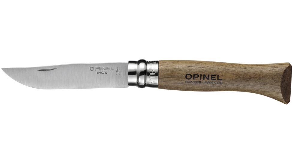 Opinel Stainless Steel Folding Knife No.6, 2.75in, w/ Virobloc, 12C27 Sandvik SS, Walnut Handle, Walnut, 002025